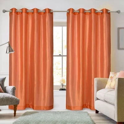 Пара роскошных штор Ruthy's Textile с люверсами из искусственного шелка размером 54 x 84 дюйма Каждая оранжевого цвета