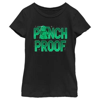 Girl's : The Mandalorian Grogu St. Patrick's Day Galaxy Stars Pinch Proof T-Shirt black