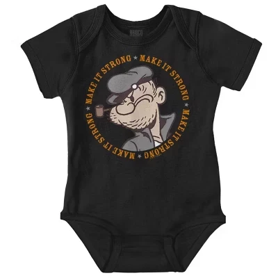 Детский комбинезон Popeye Sailor Make It Strong Quote для мальчиков или девочек с лицензией черного цвета