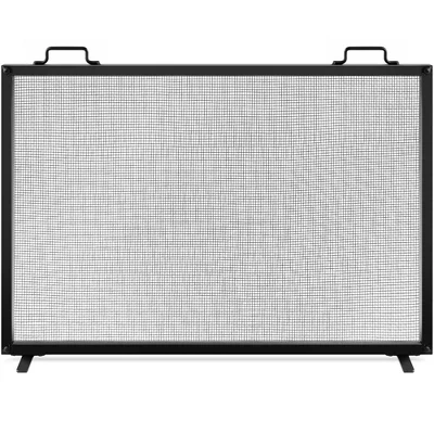Однопанельный каминный экран размером 38x27 дюймов из стальной сетки ручной работы для защиты от искр с ручками черного цвета