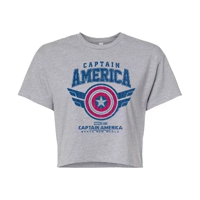 Женская укороченная футболка с графическим рисунком Captain America Collegiate