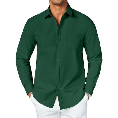Men's Button Down Long Sleeve Shirt Casual Untucked Dress Shirt Regular Fit Wedding Shirts green