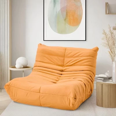 Кресло-мешок Togo Sofa, 28D пена с эффектом памяти, легко моется и переносится, Высококачественная искусственная кожа, Легкий напольный диван для гостиной, спальни оранжевый