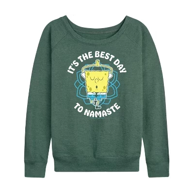 Женский лонгслив SpongeBob SquarePants Namaste, зелёный меланж