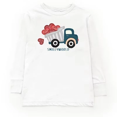 SmileyWorld Dump Truck Hearts - Молодежная футболка с длинным рукавом и рисунком в виде сердечек, белая