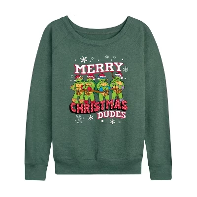 Женская футболка Merry Christmas Dude, легкая французская махровая рубашка с широким вырезом и длинным рукавом, с рисунком heather juniper