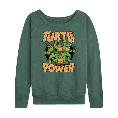 Женская легкая французская махровая рубашка Turtle Power с широким вырезом и длинным рукавом с графическим рисунком heather juniper