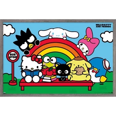 Hello Kitty и друзья: 21 Автобусная остановка основной группы, Настенный плакат в рамке с принтом barnwood