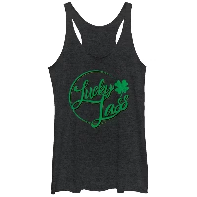 Женская майка Lost Gods на день Святого Патрика Lucky Lassy Circle Racerback черного цвета