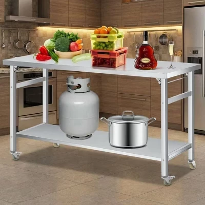 Складной стол Garvee 152×61×85 см нерж., на колесах
