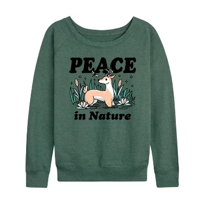 Женская рубашка Peace In Nature из легкого французского махрового полотна с широким вырезом и длинными рукавами и графическим рисунком heather juniper