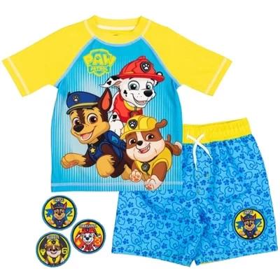 Плавки Paw Patrol Marshall Rubble Chase Rash Guard со съемными нашивками от малыша до малыша синего цвета