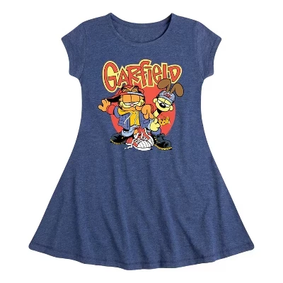 Платье с графическим принтом Garf и Odie с логотипом Fit & Flair и коротким рукавом-колпачком