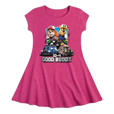 Платье для девочек - Paw Patrol - Ten Four Good Buddy Fit & Flair с коротким рукавом и графичным принтом цвета Хизер фуксия