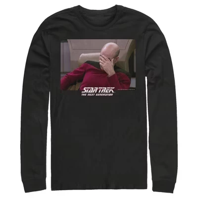 Men's : The Next Generation Captain Picard Palm to Face Meme Long Sleeve Shirt black