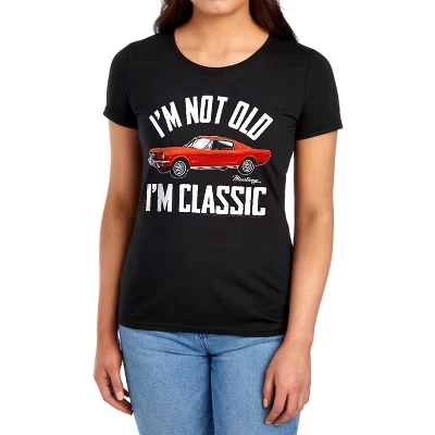 Женская футболка Ford с принтом «I'm Not Old I'm Classic Mustang», черная