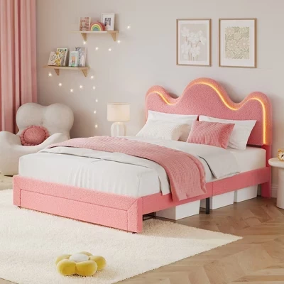 Детская кровать CuisinSmart с LED-подсветкой, розовая