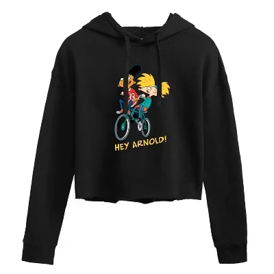 Женская укороченная толстовка с капюшоном Arnold and Gerald on Bike с графическим принтом, черная