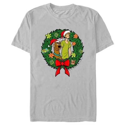 Мужская футболка Scooby Doo Christmas Shaggy и Scooby Wreath серебристого цвета