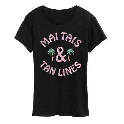 Женская футболка с коротким рукавом и графическим рисунком Mai Tais и Tan Lines, черная