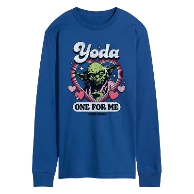 Мужская футболка Valentine Yoda One For Me с длинным рукавом и рисунком, синяя