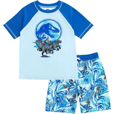 Комплект одежды Dinosaur UPF 50+ Rash Guard и плавки для плавания Little Kid to Big Kid синего цвета