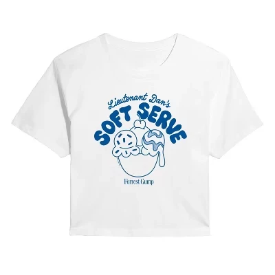 Женская - - лейтенант. Укороченная футболка Dan's Soft Serve с графическим принтом, белая