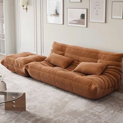 Большой диван-мешок Bean Bag с пуфиком, раскладное кресло в стиле Того, коричневая пена высокой плотности