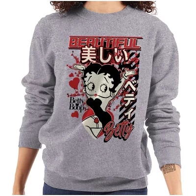 Красивая женская толстовка с круглым вырезом Betty Boop в стиле кандзи лицензионного черного цвета