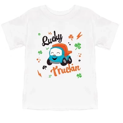 Leo the Truck Lucky Truckin - Детская футболка с коротким рукавом и рисунком, белая