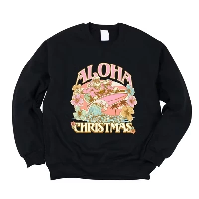 Aloha Christmas Surfing Santa - женская толстовка с рисунком midnight