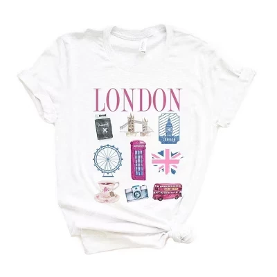 Женская футболка с графическим рисунком London Travel Chart с коротким рукавом белого цвета