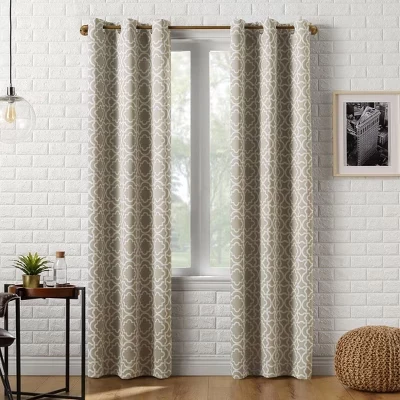 Штора Sun Zero Barnett Trellis светонепроницаемая, серо-бежевая