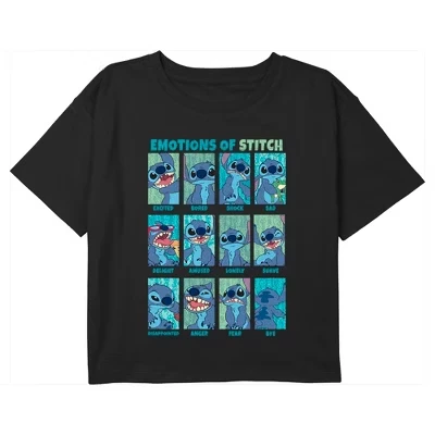 Футболка Girl's Emotions of Stitch Crop черного цвета