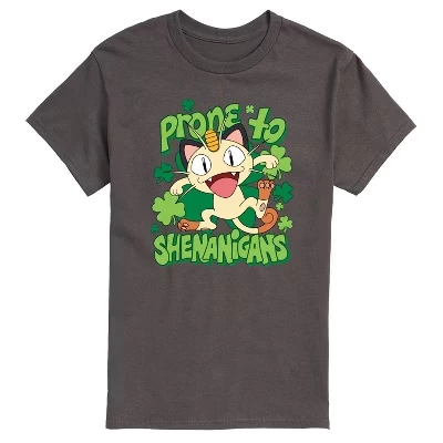 Мужская футболка Meowth с коротким рукавом и рисунком покемонов Shenanigans.
