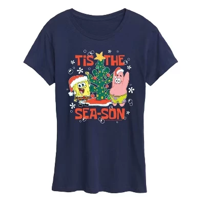 Женская футболка с коротким рукавом и рисунком Tis The Season, синяя