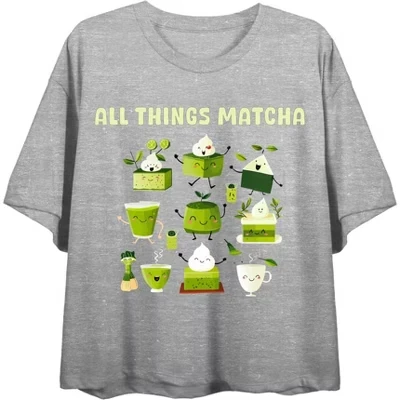 Женский укороченный топ bioworld с принтом matcha, серый меланж