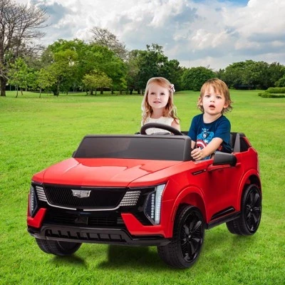 24V Детская поездка на автомобиле Лицензированный Cadillac 2-местная поездка на грузовике Игрушечный электромобиль на батарейках для малышей, музыка для мальчиков и девочек красный