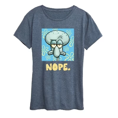 Женская футболка SpongeBob Nope Squidward, голубая меланжевая
