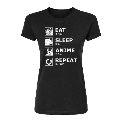 Женская футболка Instant Message «Eat Sleep Anime», черная