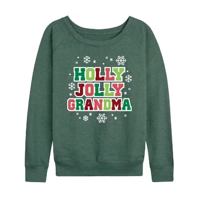 Женская рубашка Holly Jolly Grandma из легкого французского махрового полотна с широким вырезом и длинными рукавами и графическим рисунком heather juniper