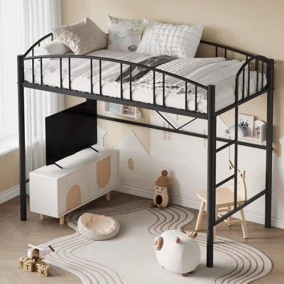 Space-Saving Loft Bed Frame for Bedroom Furniture - Heavy-Duty Metal Construction - Sturdy Steel Slats - Modern Design for Kids, Teens, and Adults black