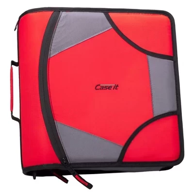 Папка на молнии Case It The King Sized, 4-дюймовые кольца, красная