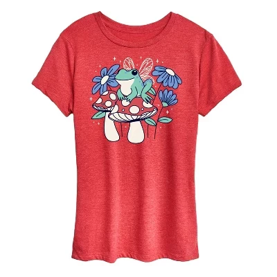 Женская футболка с коротким рукавом и рисунком сказочной лягушки heather red