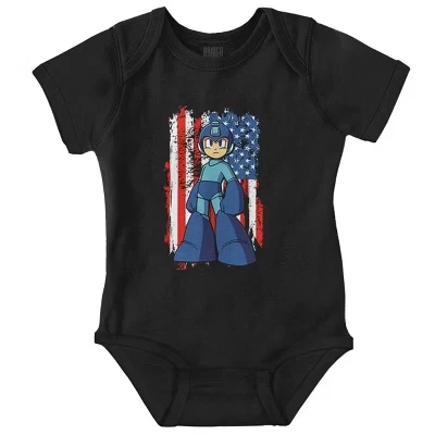 Детский комбинезон для видеоигр Mega Man с американским флагом США для мальчиков или девочек Лицензионный черный