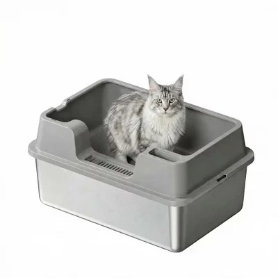 Лоток для кошек TROPOW XXL из нержавеющей стали, серый