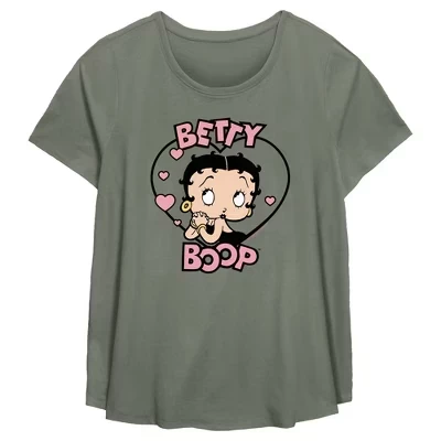 Женская футболка Betty Boop, розовые сердца, зеленая