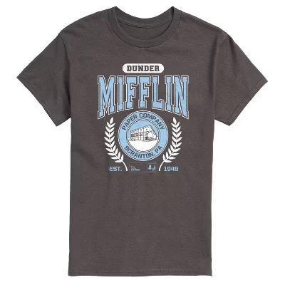 Мужская футболка Dunder Mifflin Collegiate с коротким рукавом и графическим рисунком цвета древесного угля