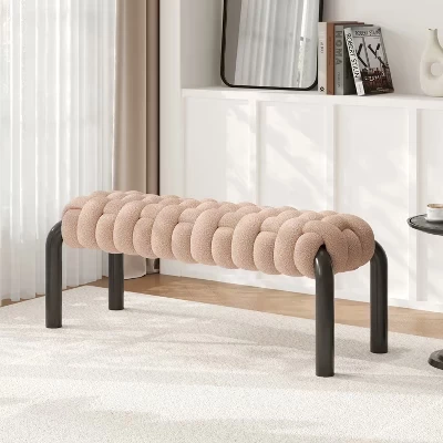 Скамья с плетеной обивкой Xander Modern Teddy с металлическими ножками