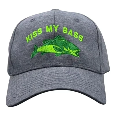 Kiss My Bass Hat Забавная саркастическая рыболовная шапочка-новинка - Crazy Dog Hat Для рыбаков синего цвета